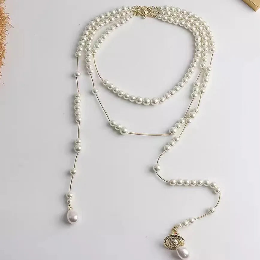 Multilayered Elegant Pearl Fringed Necklace Niche High-end Feel Asymmetric Drape Neck Chain Trendy Vintage Necklace