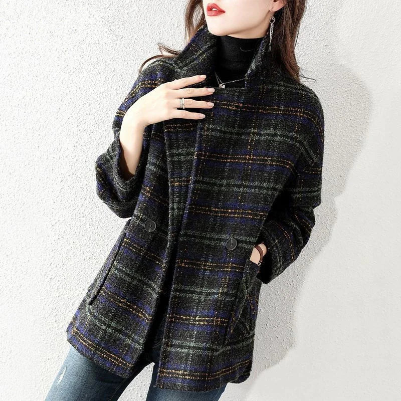 Plaid Suit Woolen Coat Women Autumn Winter New Korean Fashion Loose Woolen Coat Mid-Length Wool Blazer Overcoat Woman Jacket