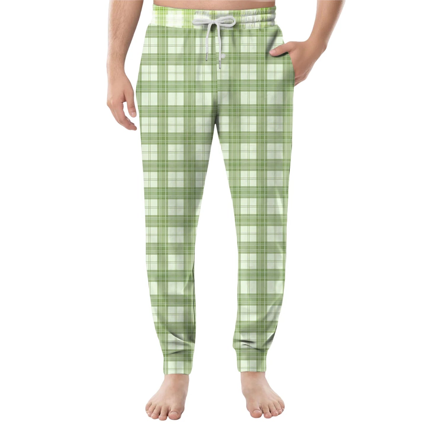 Men'S Plaid Casual Pants Checkered Pattern Cuffed Design Comfortable Fabric Suitable Daily Wear All Seasons Trendy Pajama Pants