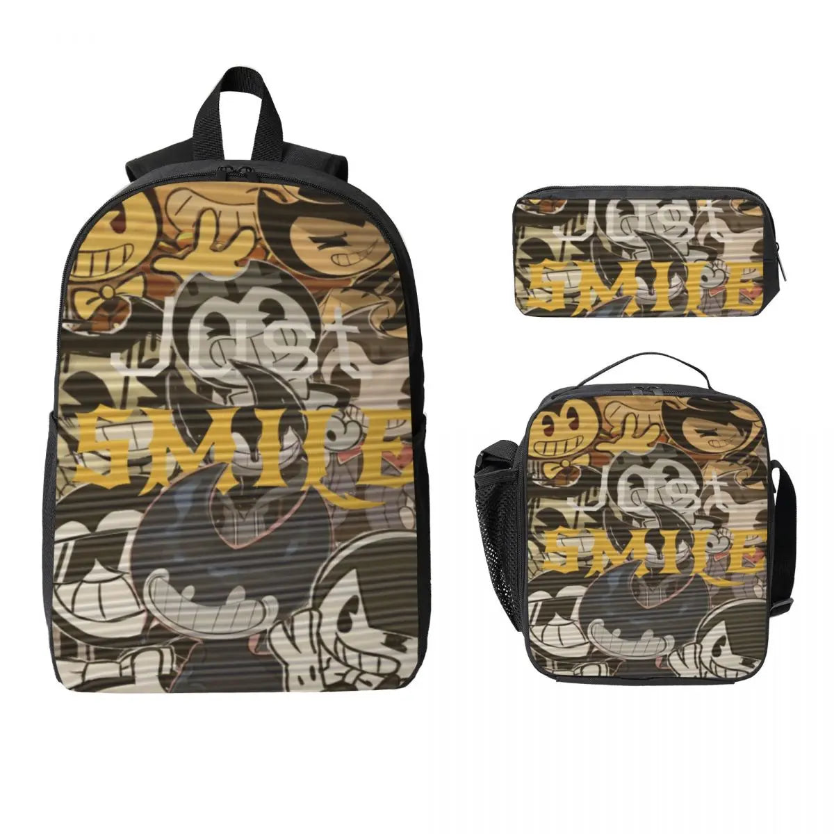 3Pcs Bendys And The Dark School bags Set for Boy Girl Pen Bags Backpack Sets with Lunch Box For School Students Knapsack