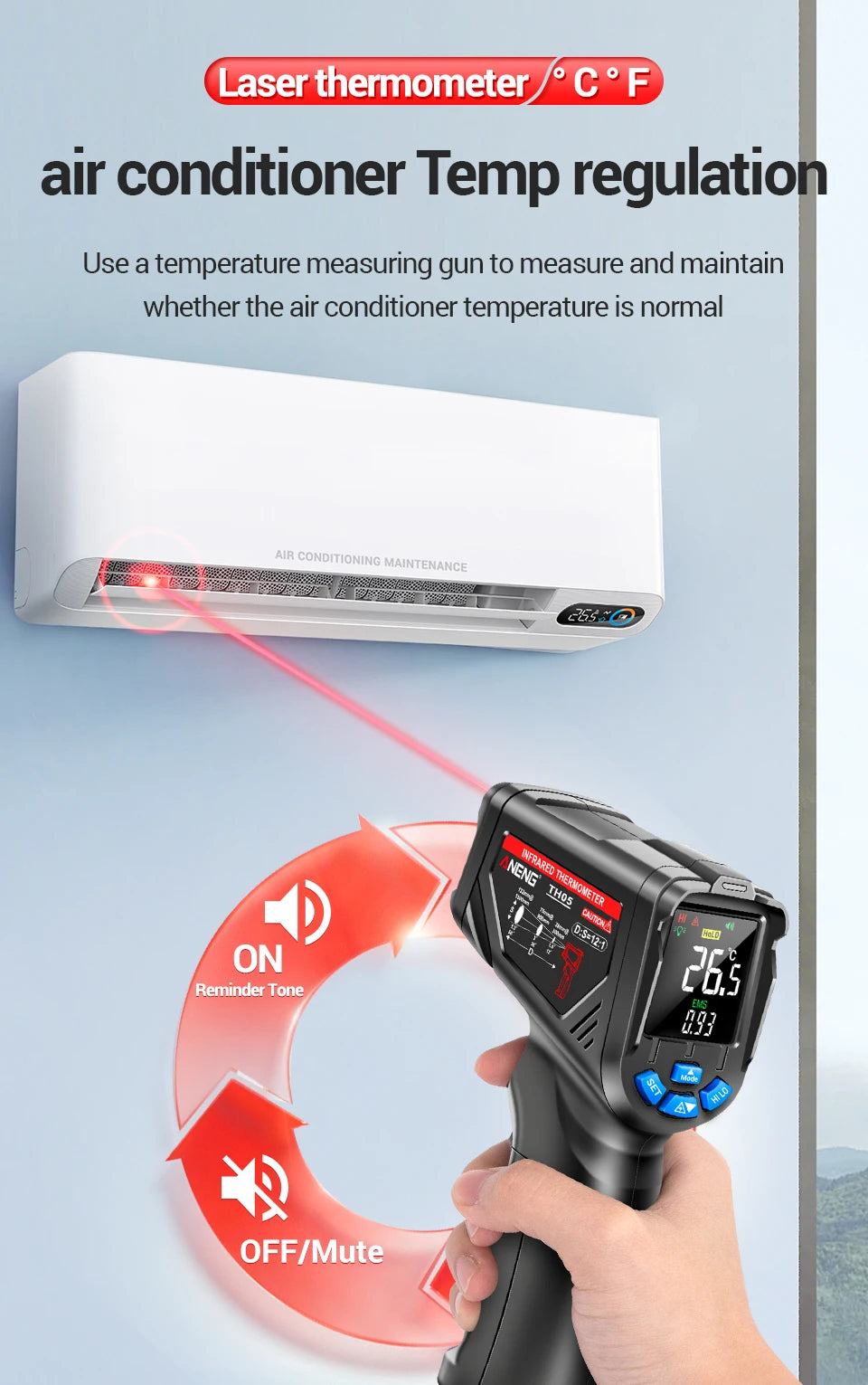 Digital Infrared Thermometer ANENG TH05  Non-Contact  -20~650℃ IR Laser Termometro Pyrometer Gun  Laser Temperature Meter Tools