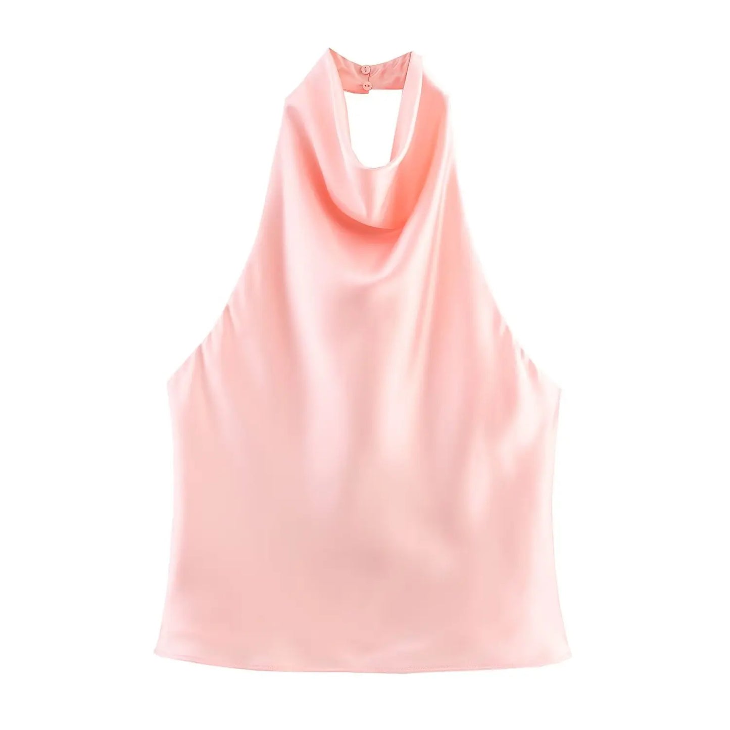 HH Women Summer Sexy Sleeveless Backless Vest Top Female New Fashion Solid Chic Neck Halter Button Pleated Design Slim Top