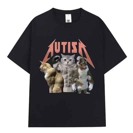 Autism Fitness Cat Funny T-shirt Unisex Muscle Cat Cool Humour Leisure Breathable Short Sleeve T Shirts Print O-collar Tees