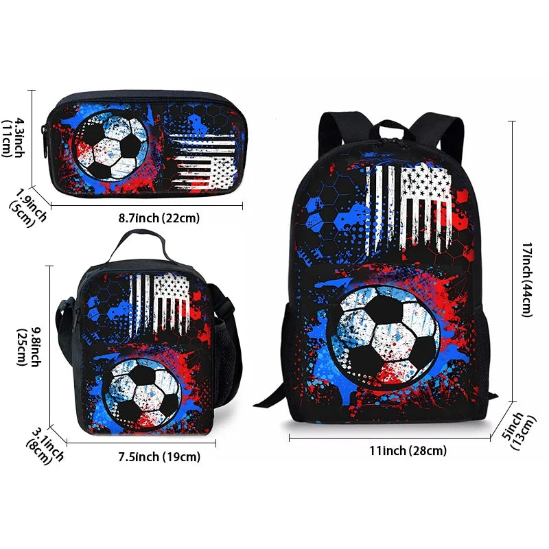 Hot Sale 3Pcs/Set Cartoon Casual Fashion Soccer School Bags For Boy/Girls Cartoon Book Bags Sets Backpacks School Gifts