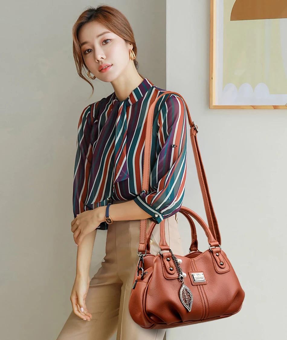 2024 New 3-layer Large Capacity Women Tote Bag Fashion Women's Trendy Shoulder Bags High Quality Soft Leather Female Handbag Sac