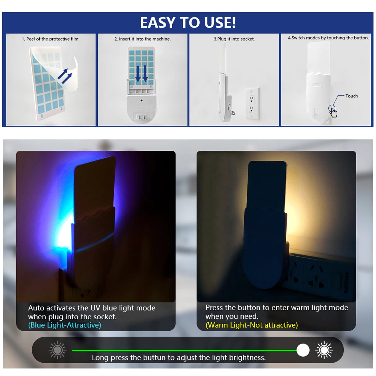 Adhesive Board Mosquito Killer Lamp, Indoor Non-toxic Adhesive Trap, Multifunctional Flying Insect Trap With Small Night Light