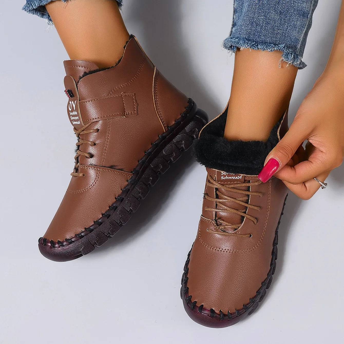 Women Boots Fashion Handmade Cotton Shoes Women Luxury Casual Thickened Warm Mom Shoes Solid Soft Comfortable Flat Ankle Boots