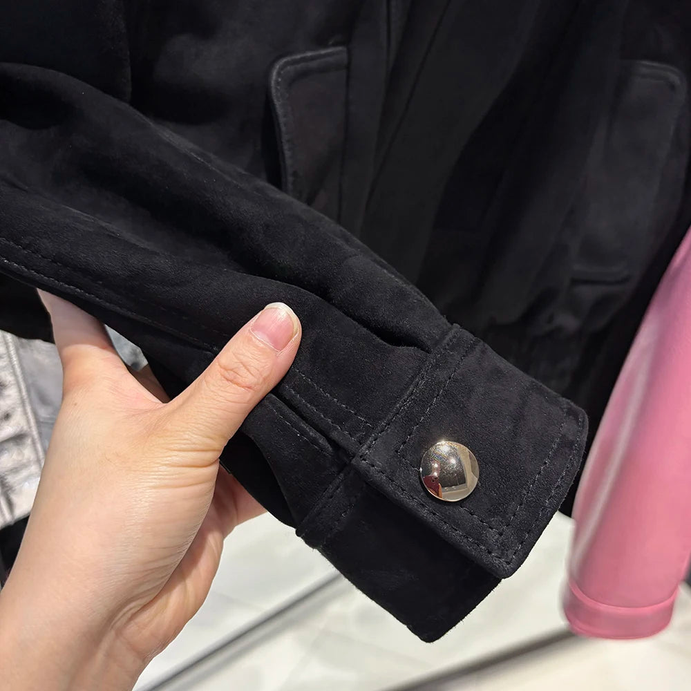 YOLOAgain 2025 Autumn Oversized Suede Jacket Women Real Leather Bomber Jacket Female