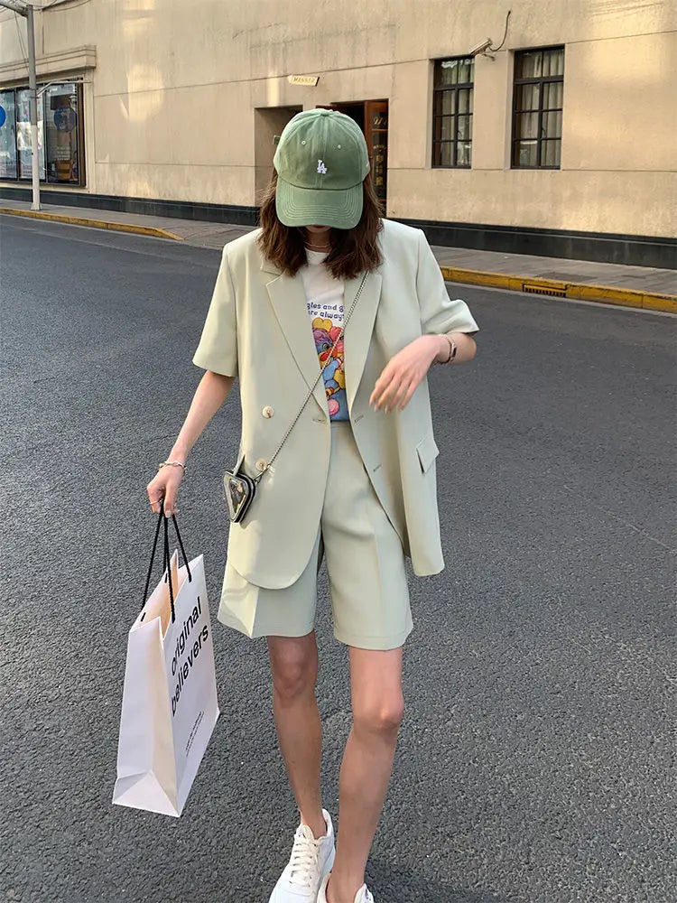 Pant Suits 2025 Spring and Summer Thin Casual Loose Short Sleeved Suit Jacket Women Suit Two-piece Set