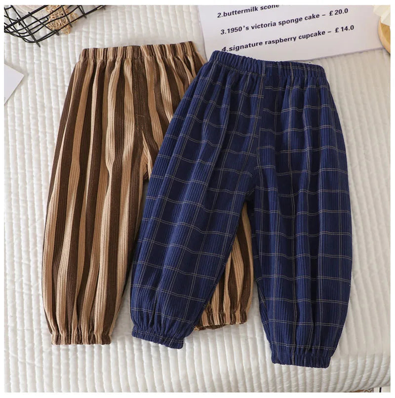 Summer Kids Casual Pants 1-6Y Simple Boys Grid Sweat Pants Korean Loose Thin Children Striped Letter Trousers