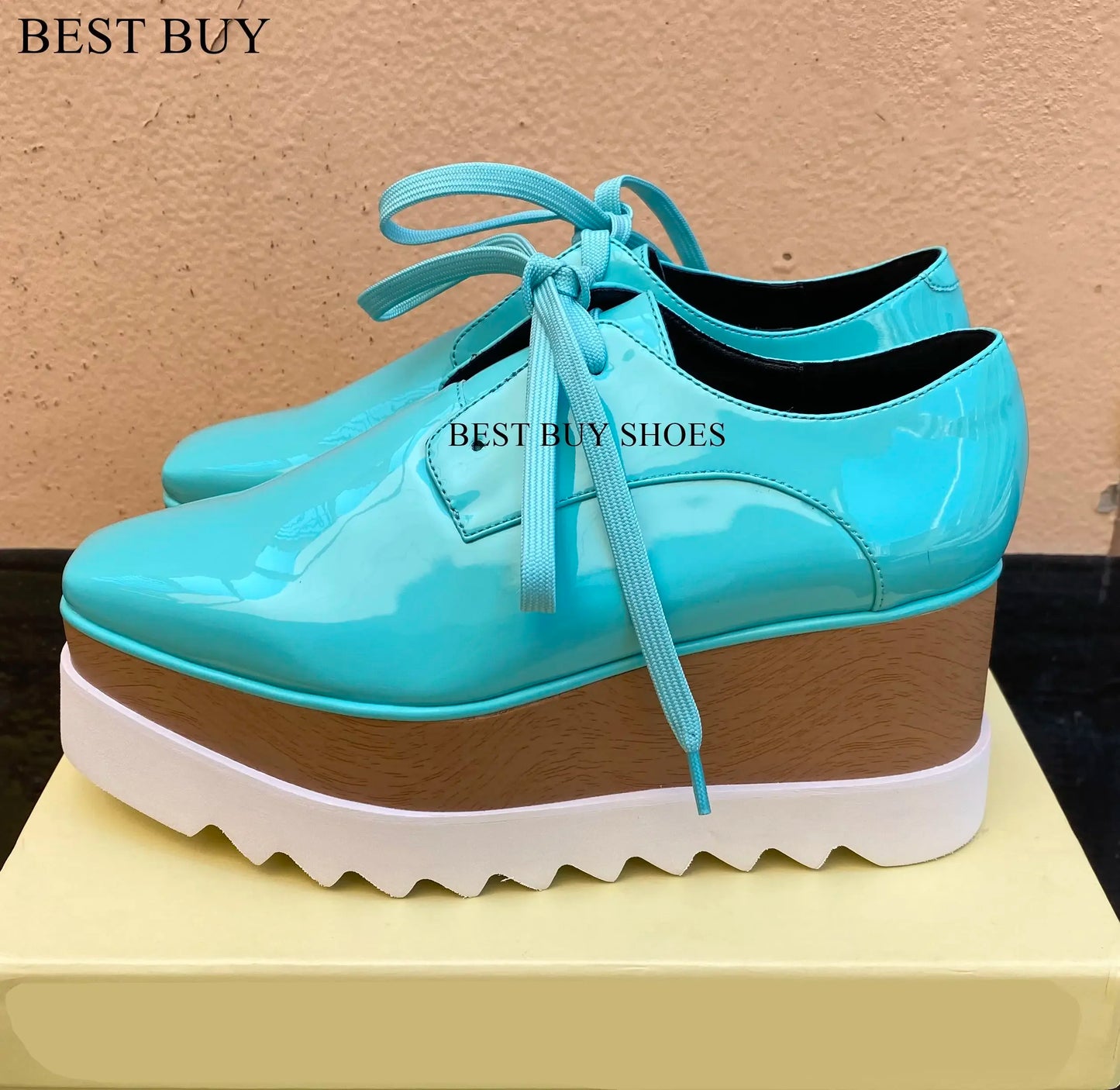 Women Fashion patent Stars high Loafers Shoes Lady Square Toe lace-up Thick Bottom Platform Wedge Shoes For Women sneakers