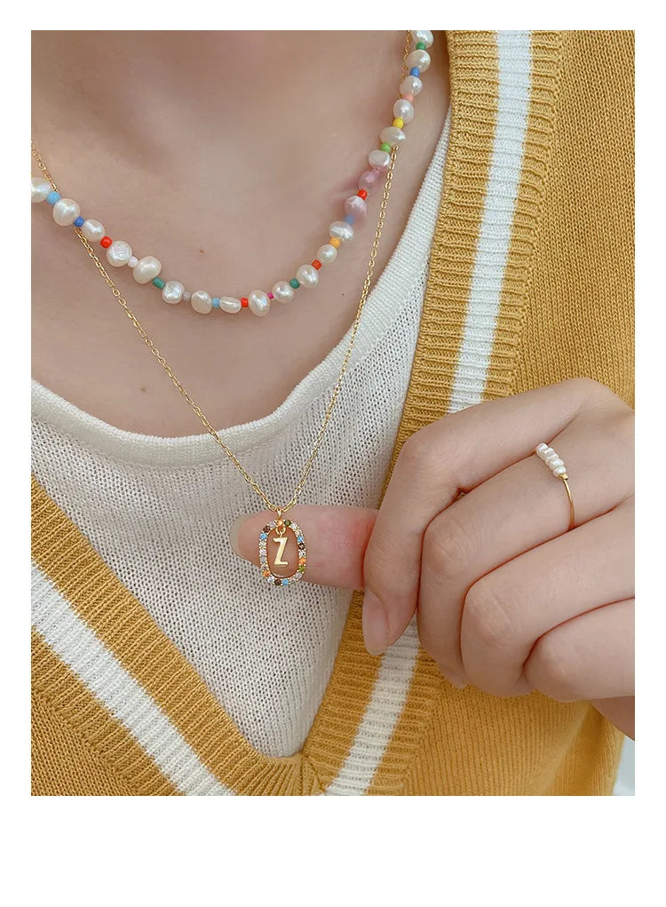 925 Sterling Silver Gold Letters A - Z Initial M S C K Alphabet Pendente Long Chain Necklace Say My Name Fine Jewelry