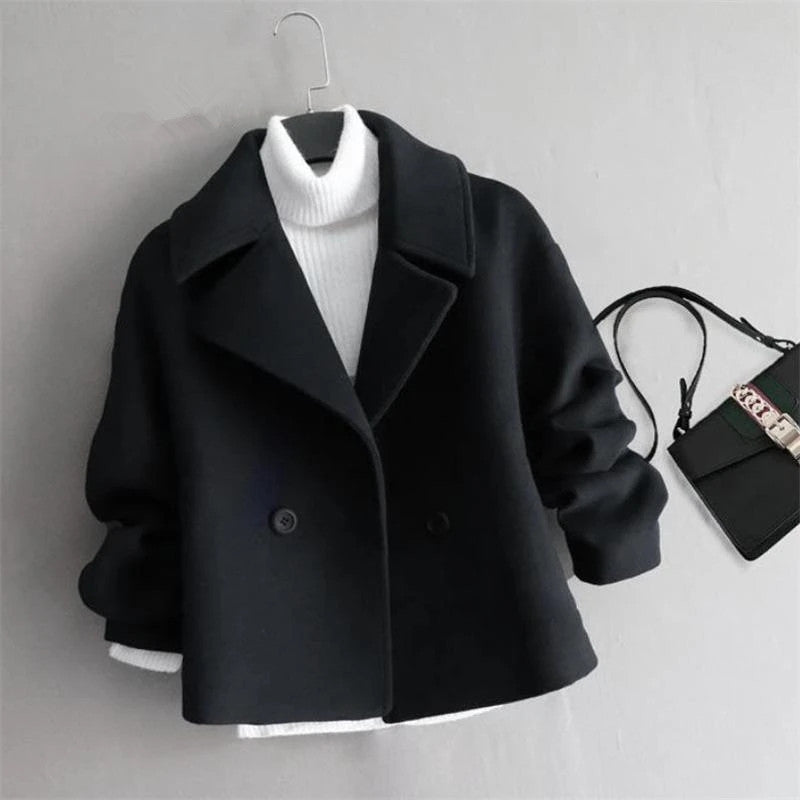 Fashionable Double Breasted Suit Collar Cardigan Wool Jacket for Women's Coat 2023 Autumn and Winter New Wool Coat for Women