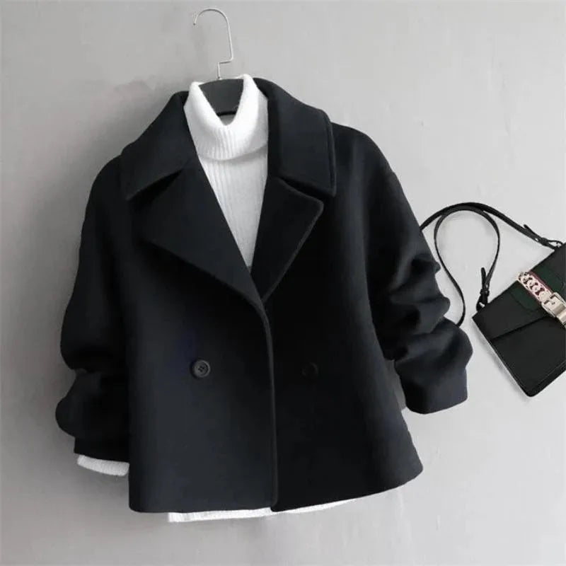 Fashionable Double Breasted Suit Collar Cardigan Wool Jacket for Women's Coat 2023 Autumn and Winter New Wool Coat for Women