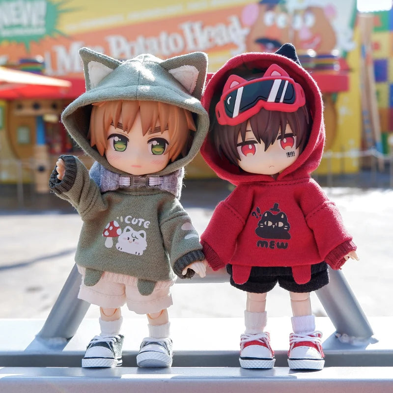 Ob11 Doll Clothes Cute Cat Coats Dolls Hoodies Sweatshirts With Cat Pattern For Obitsu11, Molly, Gsc Body, Ymy, 1/12bjd Doll