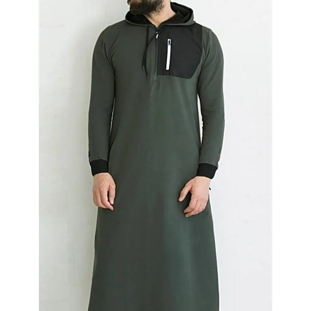 Kaftan Arab Muslim Robe Men Jubba Thobe Long Sleeve Muslim Clothing Robe For Men Long Arab Hoodies Kaftan Long Hoodie
