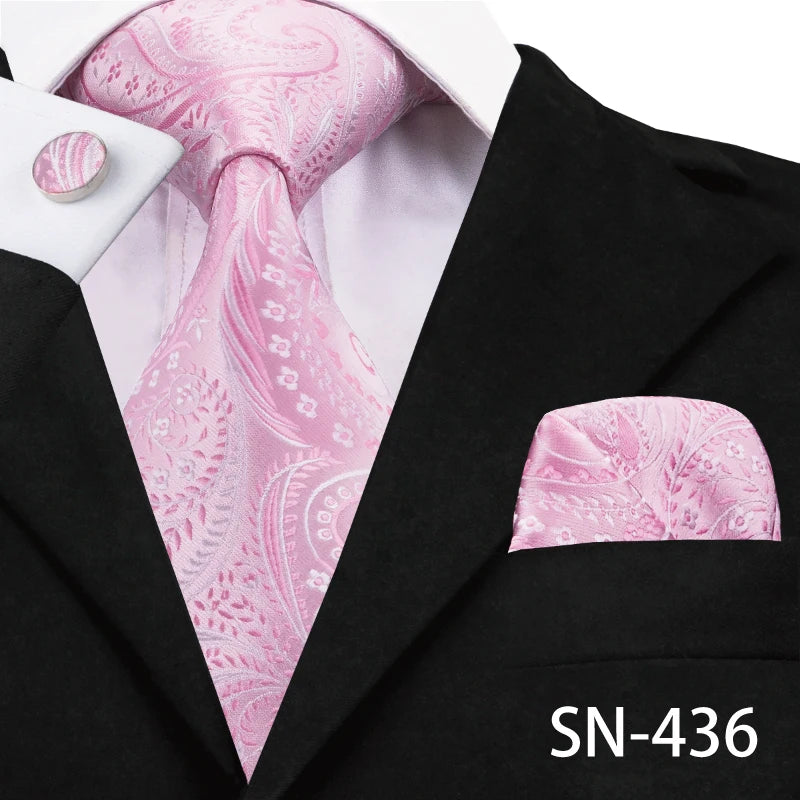Hi-Tie Silk Men Tie Peach Pink Floral Wedding Necktie for Men Luxury Necktie Handkerchief Cufflink Fashion Design Business
