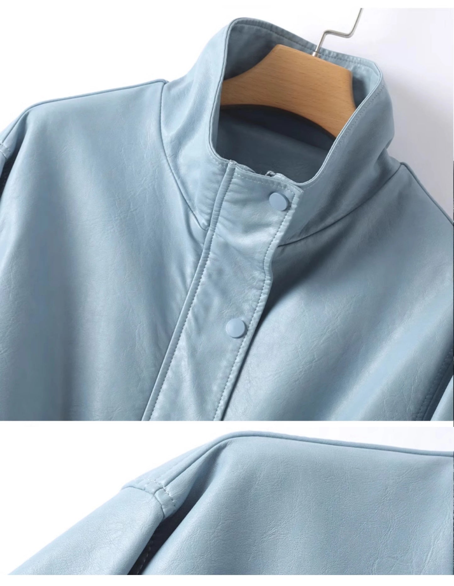 M-3XL Fashion Stand Collar Shrink Waist Sheepskin Jackets 2024 Fall Casual Loose Female Zipper Covered Button Split Leather Coat