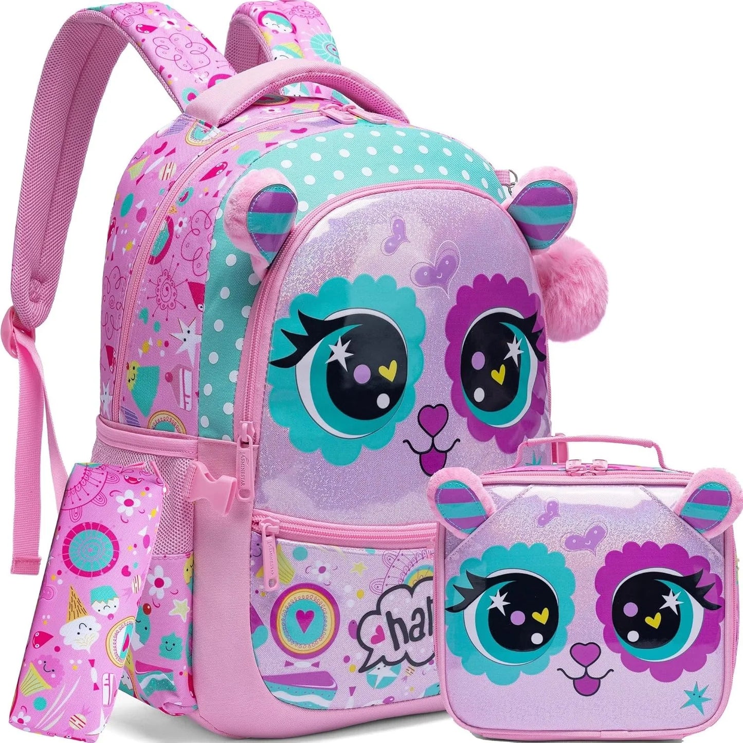 Cute School Backpack for Girls Children Shoulder Bag with Insulated Lunch Box Casual Daypack for Students Back To School Gift