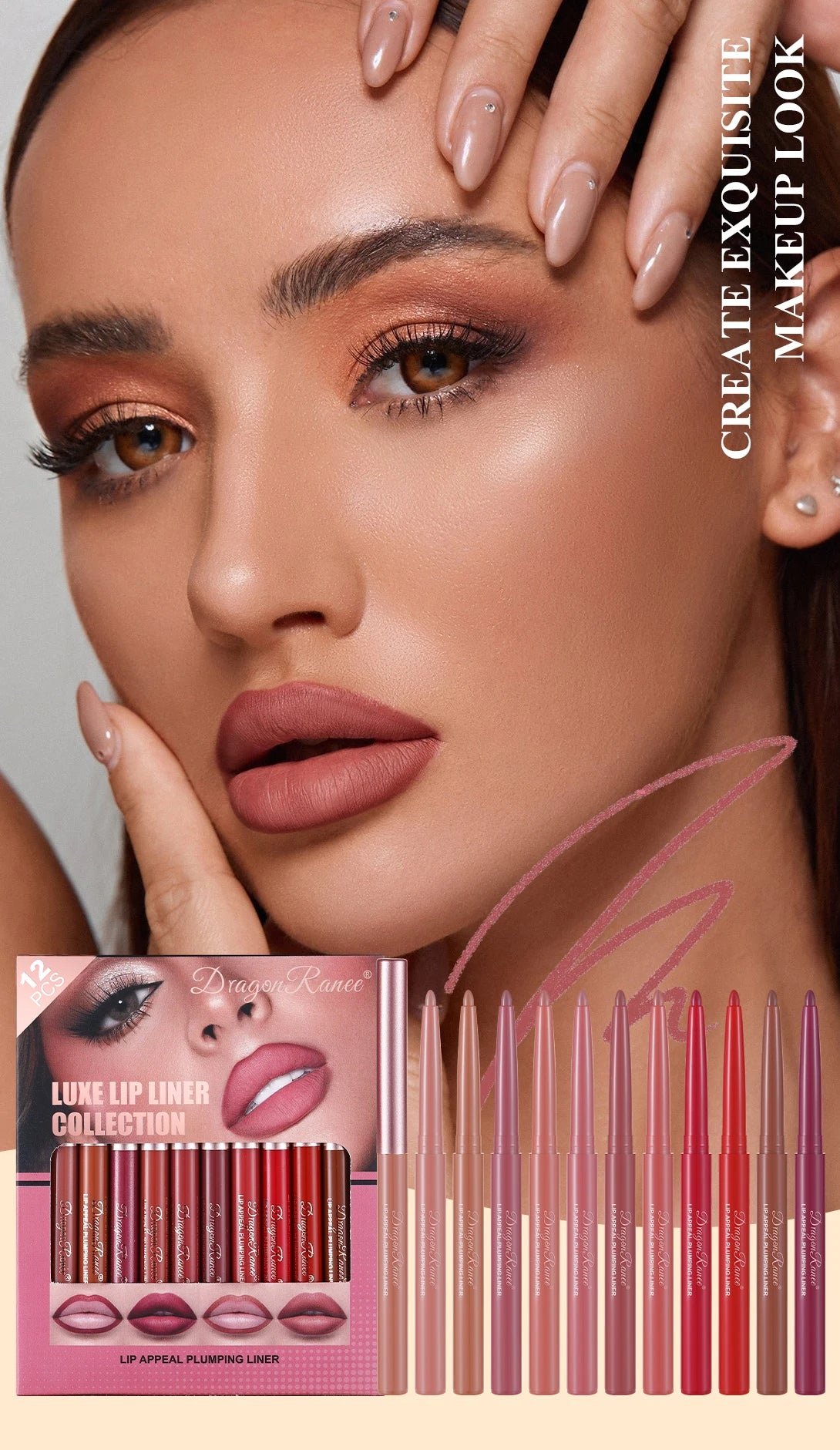 12-Piece Lip Liner Set, Matte, Easy to Outline, Waterproof and Sweat-Proof, Versatile for Daily Use, Long-Lasting, Delicate, Non-Smudging, a Must-Have for Beginners