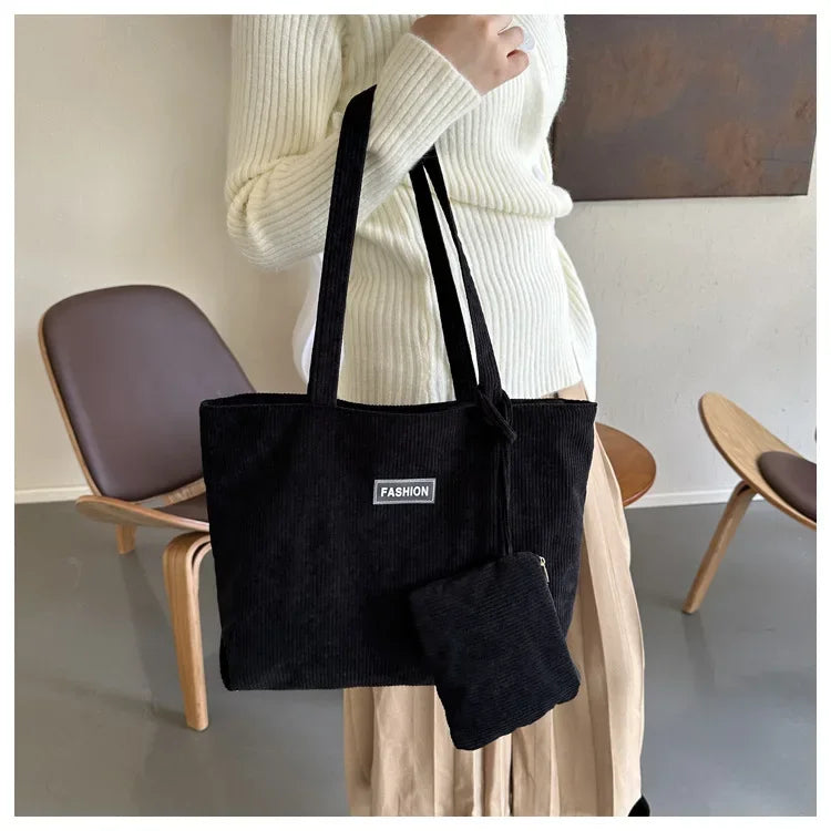 Ladies' handbag, corduroy ladies' shoulder bag, daily commuting tote bag, shoulder bag with small bag