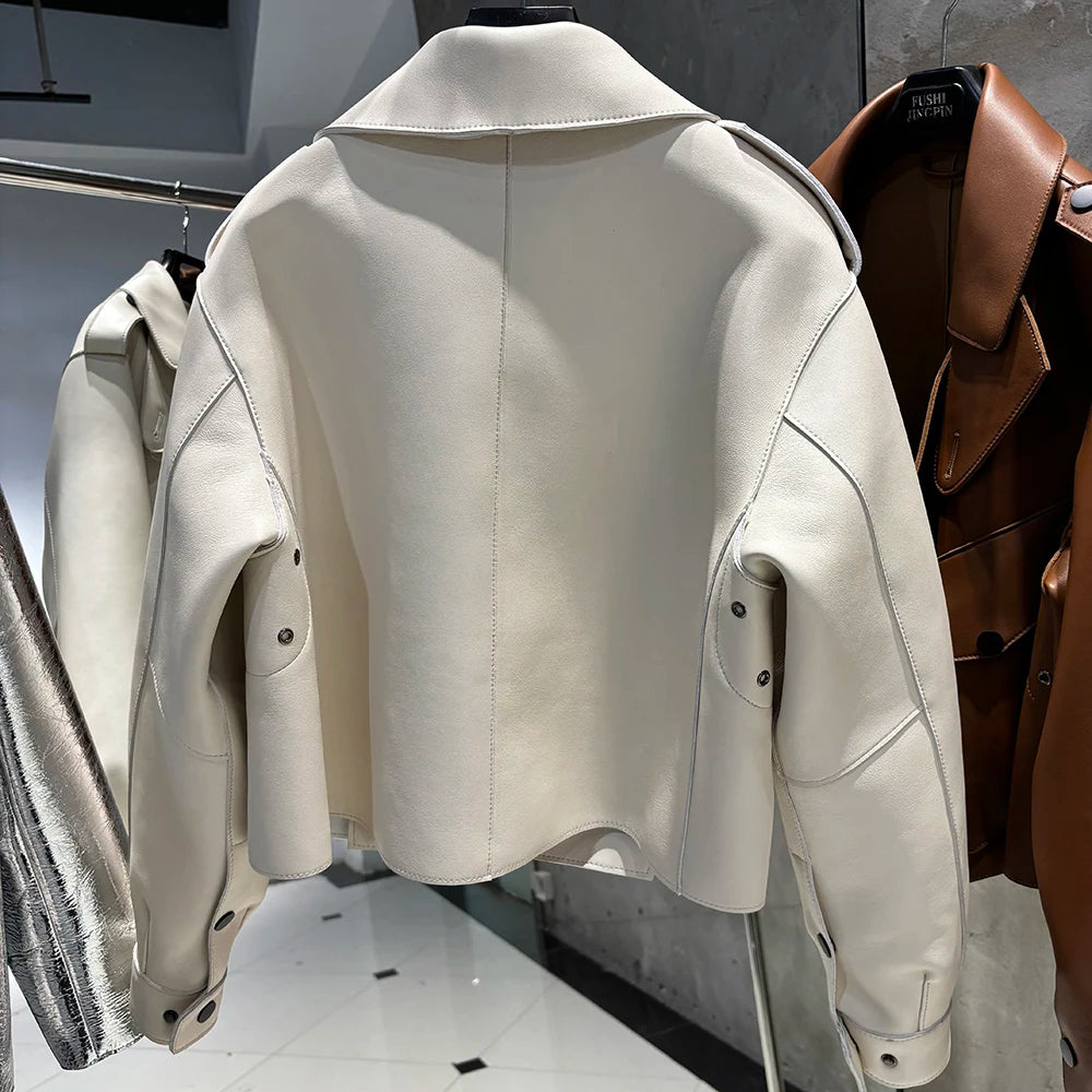 YOLOAgain Oversized Real Leather Jacket Women Sheepskin Coat