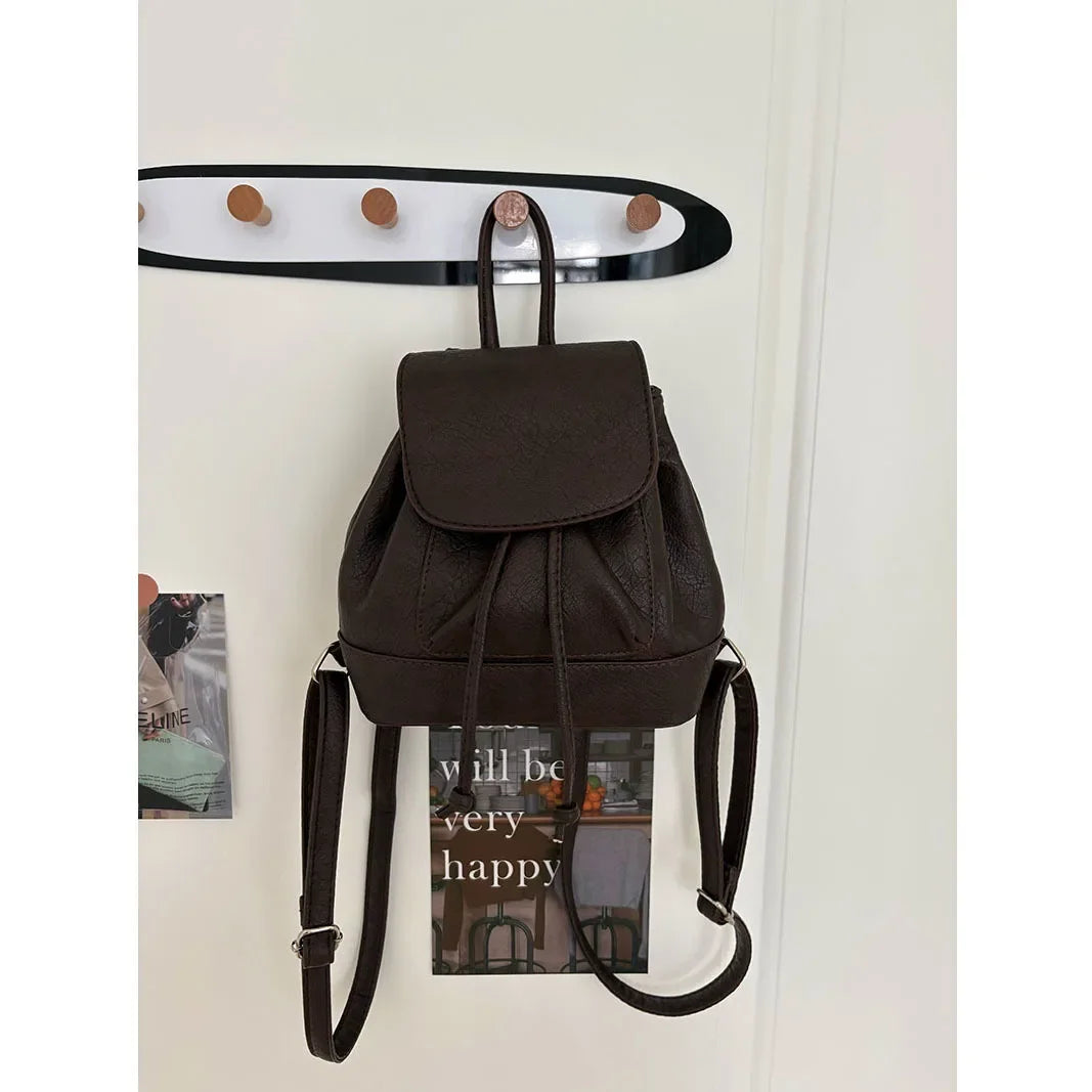Small Fashion Backpacks School Bags for college girls Pu Leather Women Shoulder Bag Cute Flap String Female Handbags Tote Purse