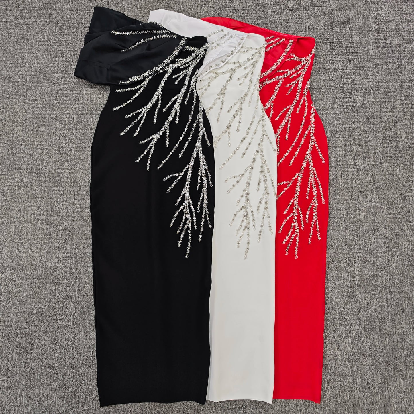Black Dresses Woman Elegant One Shoulder Shining Rhinestones Bodycon Red Bandage Long Dresses Party Cocktail Dress Evening Dress