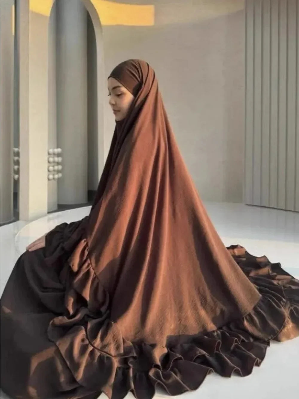 Muslim Dresses Hijab 2 Piece Sets Women Prayer Garment Modest Abayas Headscarf Ramadan Kaftan Islam Vestidos Arab Long Robe Suit