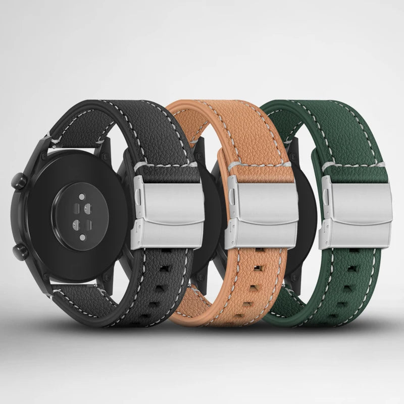 Genuin Leather Watchband For Huawei Samsung Watch Strap 18mm 24mm 22mm Women Men Black Brown Soft Cowhide Bracelet