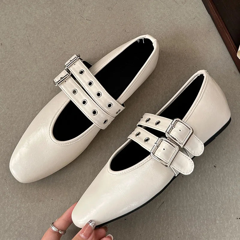 Female Footwear Round Toe Luxury Women Flats Mary Janes Shoes Shallow  Fashion Buckle Strap Ladies Ballet Flats Shoes