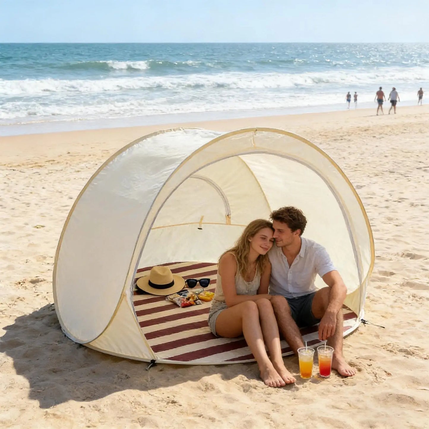 Tent for Beach 3/4 Person Easy Pop Camping Canopy Beach Shelter with Ventilating Mesh Window for Outdoor Camping Picnic Garden