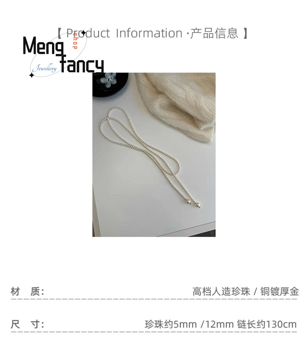 This 130cm Long Glass Pearl Necklace Can Be Worn In Multiple Ways. The Long Necklace Is Elegant And Trendy. It's A Retro Sweater