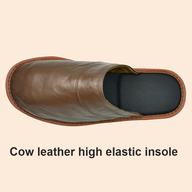 Soft Sheepskin cow Leather Slippers Homes in indoor slipper Spring Autumn men women elderly non-slip casual single shoes summer