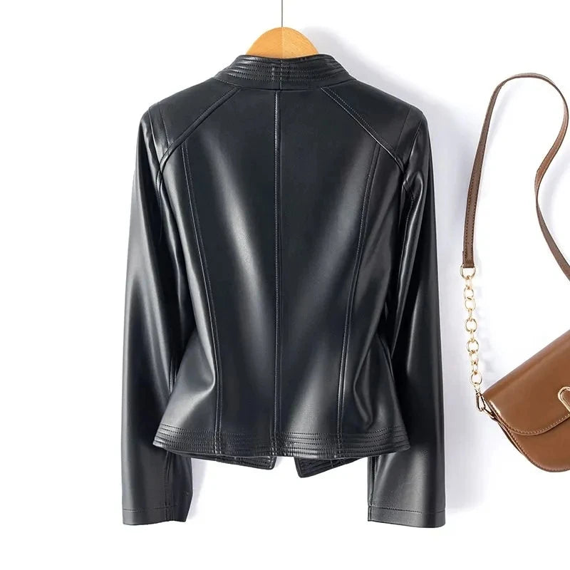 Genuine Leather Women's Short Slim Sheepskin 2026 Spring Autumn Leather Jacket New Long Sleeve Suit Collar Zipper Little Coat