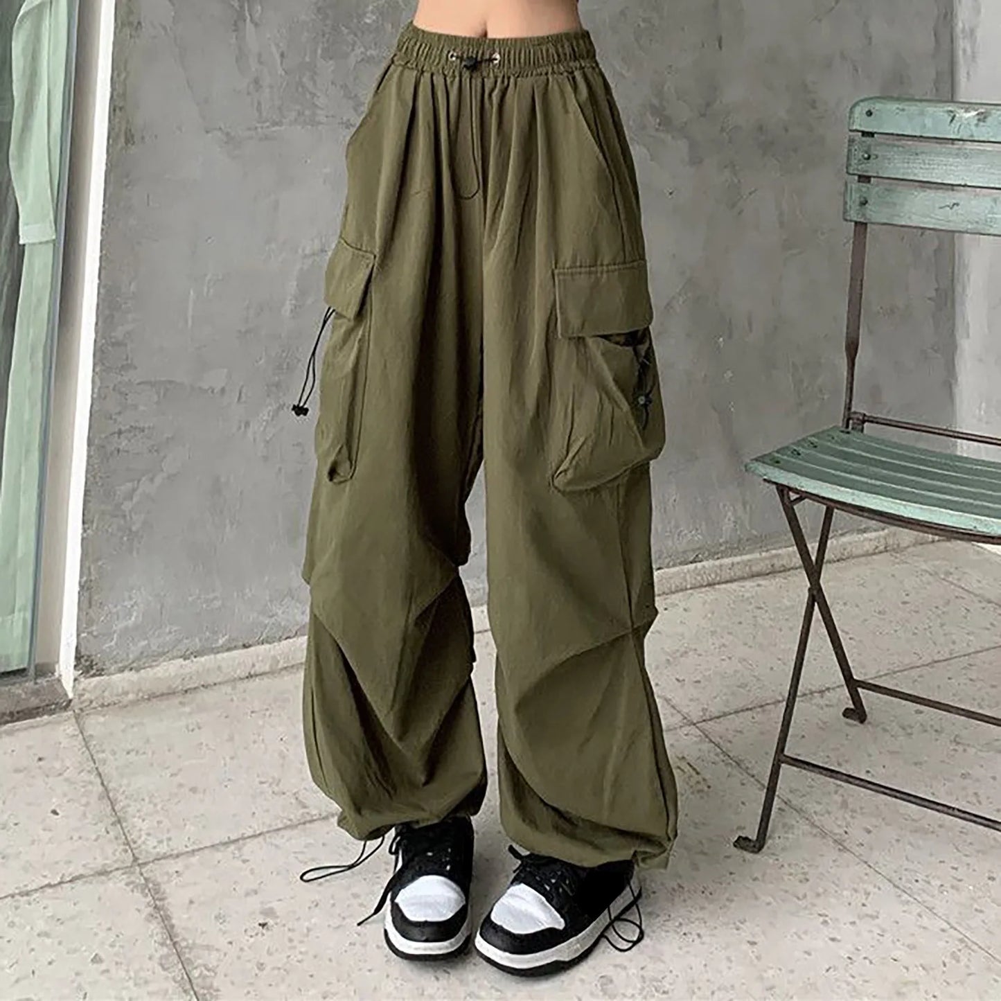 Women Pants Casual Low Waist Drawstring Sweatpant Solid Drawstring Parachute Trousers Oversized Pants Jogger Women'S Pants