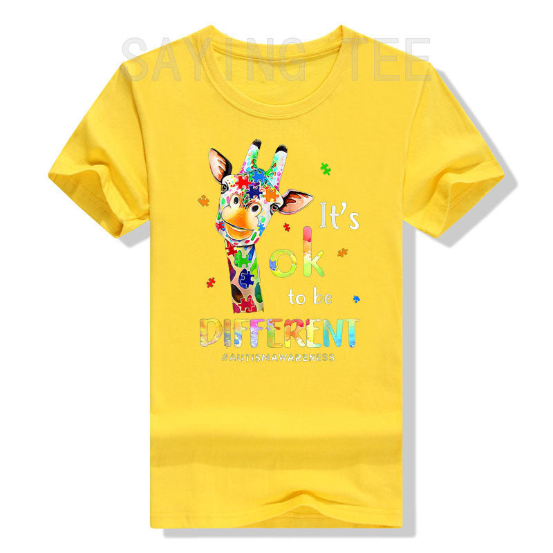 Autism Awareness T-Shirt Cute Giraffe Animals Be Differents Graphic Tee Tops Proud Autism Family Matching Outfits Novelty Gifts