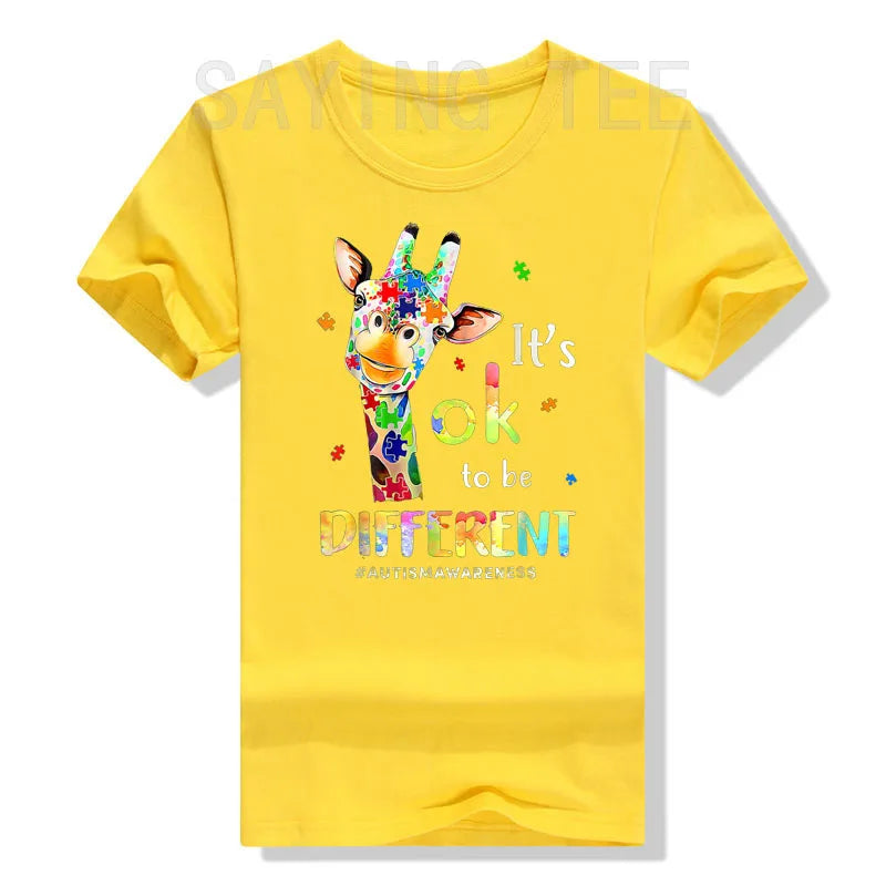 Autism Awareness T-Shirt Cute Giraffe Animals Be Differents Graphic Tee Tops Proud Autism Family Matching Outfits Novelty Gifts