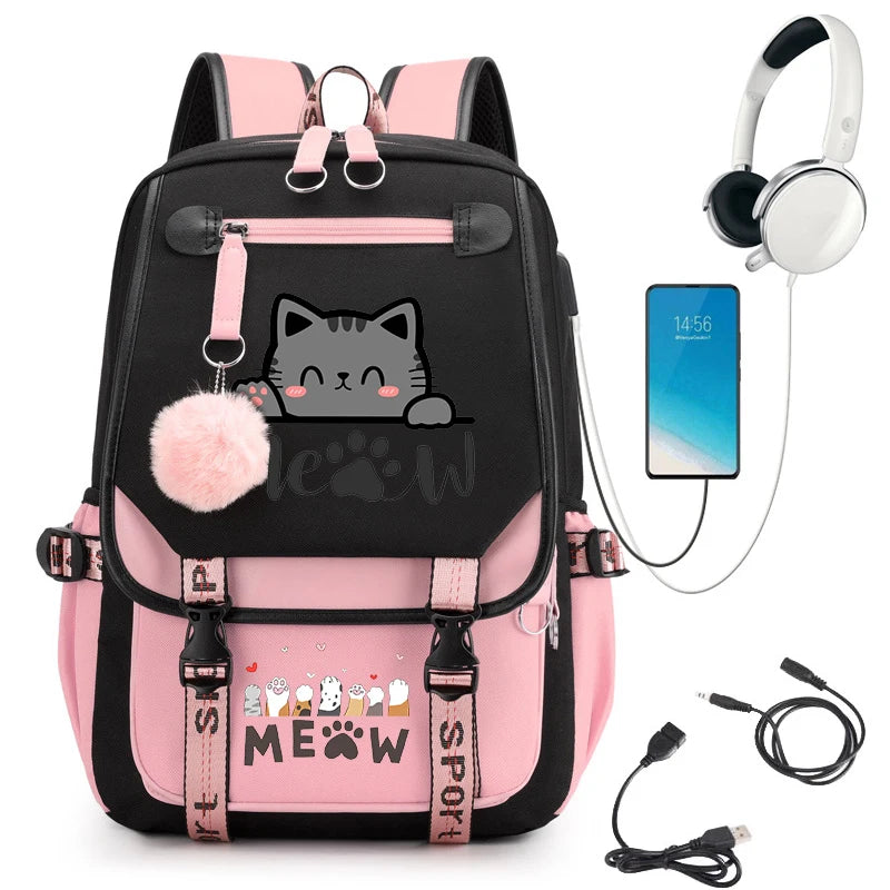 Cat Anime Cartoon School Bag New Fashion Backpack Back To School Cute Kawaii Backpack School Bags for College Student Mochila
