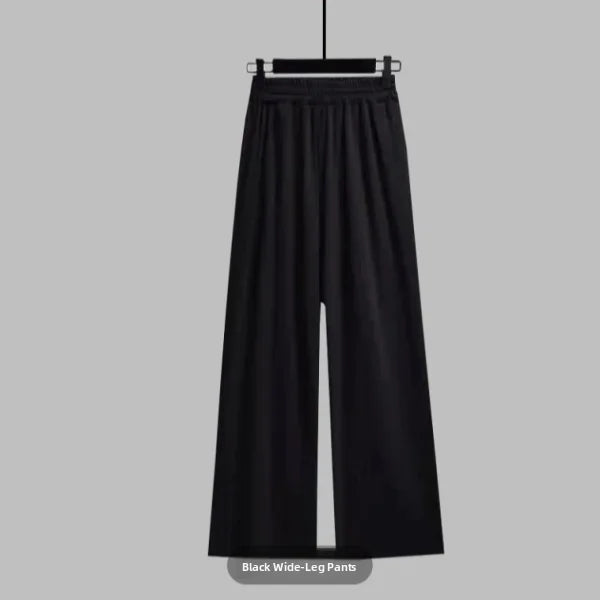 American High Street Black Drawstring Workwear Casual Sports Pants Women Spring 2026 New Loose Wide Leg Floor-Length Pants