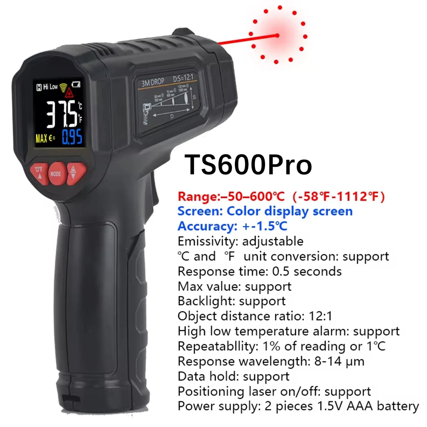 Infrared Thermometer 600~800°C Kitchen Digital Laser Temperature Meter Non-contact Pyrometer Food BBQ Heat meter Thermal imager