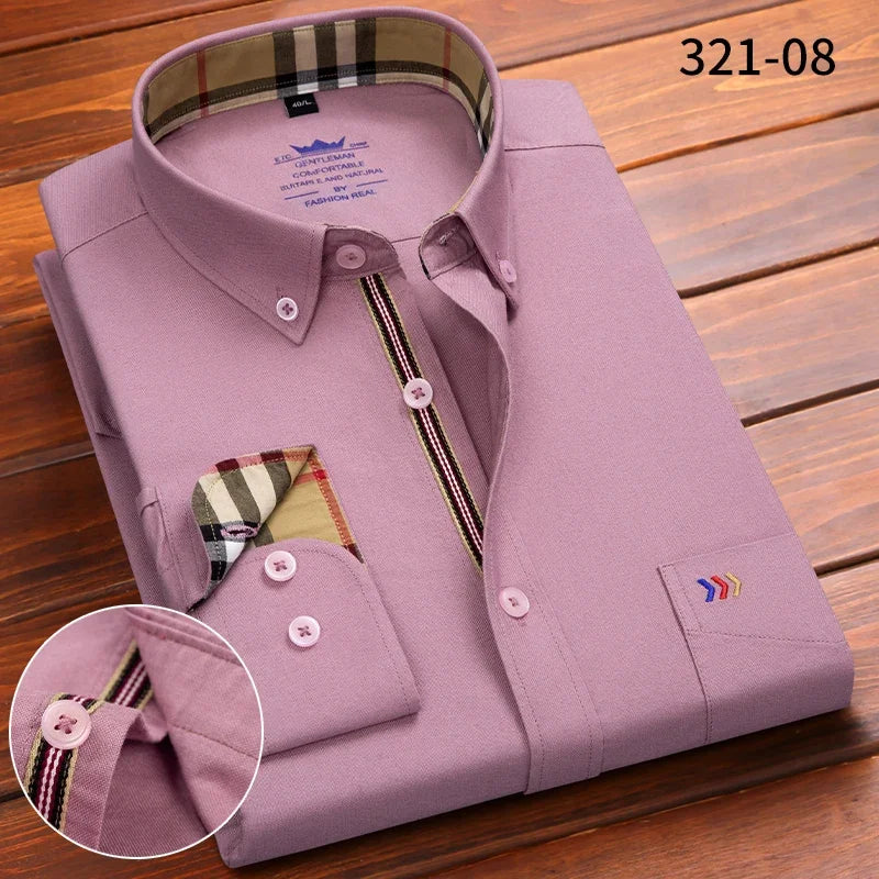 New in shirt 100%cotton oxford long-sleeve shirts for men slim fit formal plain shirt hight qulity plaid soft office clothes