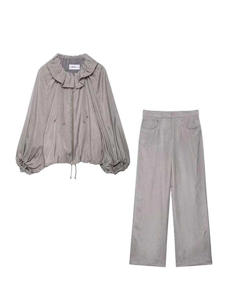 2025 New Fashion Casual Pants 2 Pieces Sets For Women Long Sleeve Top+High Waist Trousers Women Two Pieces Loose Woman Outfits