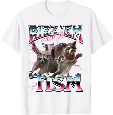 Autism Funny Rizz Em with The Tism Meme Autistic Racoon T-Shirt Cute 90s Style Bootleg Vintage Saying Tee Short Sleeve Blouses