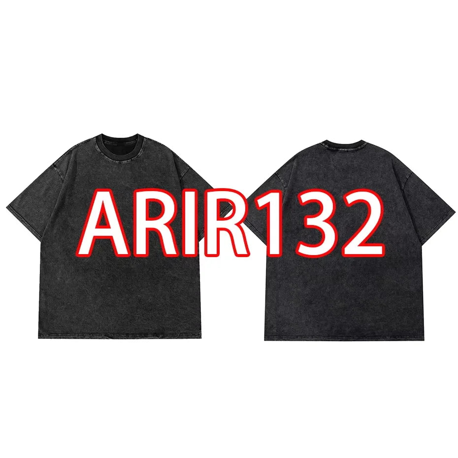 Anime Pain Printed T Shirt Men Retro Washed 100% Cotton Tops Tees Harajuku Tshirt Streetwear Hip Hop Male T-shirts 765