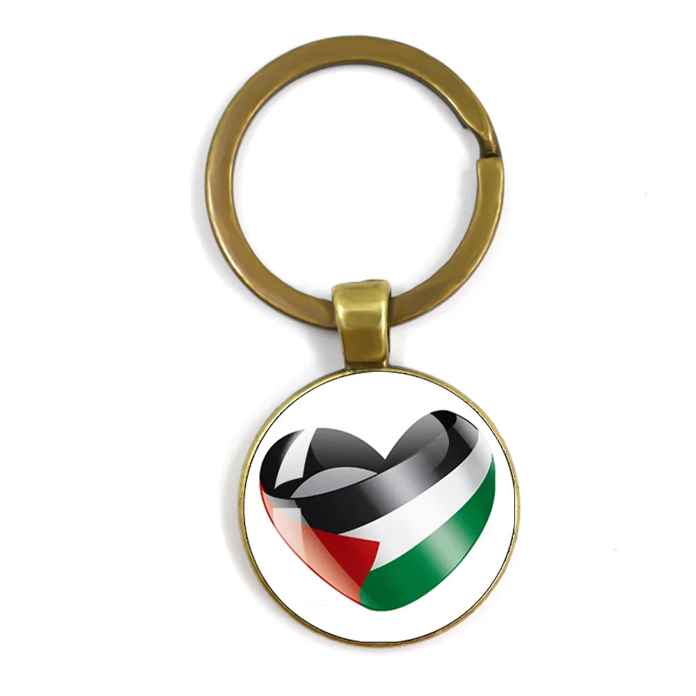 Palestine Nation Flag Emblem Personalized Art Patterns 25mm Glass Cabohcon Keychain Key Rings for Women Men Jewelry Gift