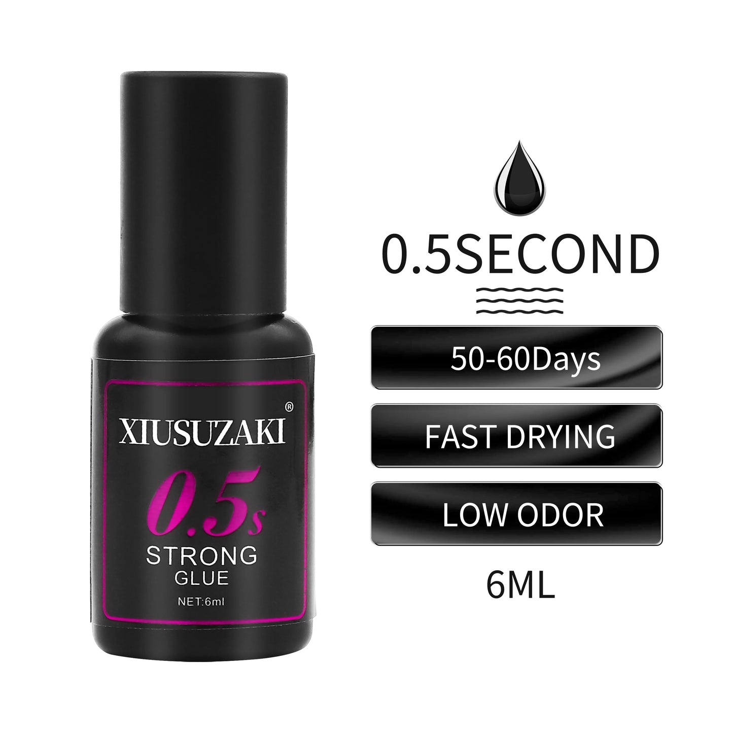 XIUSUZAKI 6ml 1 Second Fast Drying Strong False Eye Lash Extension Glue Adhesive Retention 7-8 Weeks Low Smell Mink Eyelash Glue