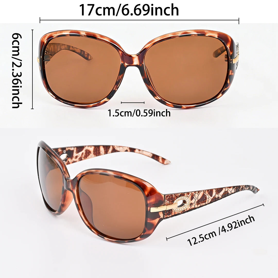 Big Womens Sunglasses Polarized Trendy Sun Glasses Large Rectangle UV Protection Rhinestone Sunnies