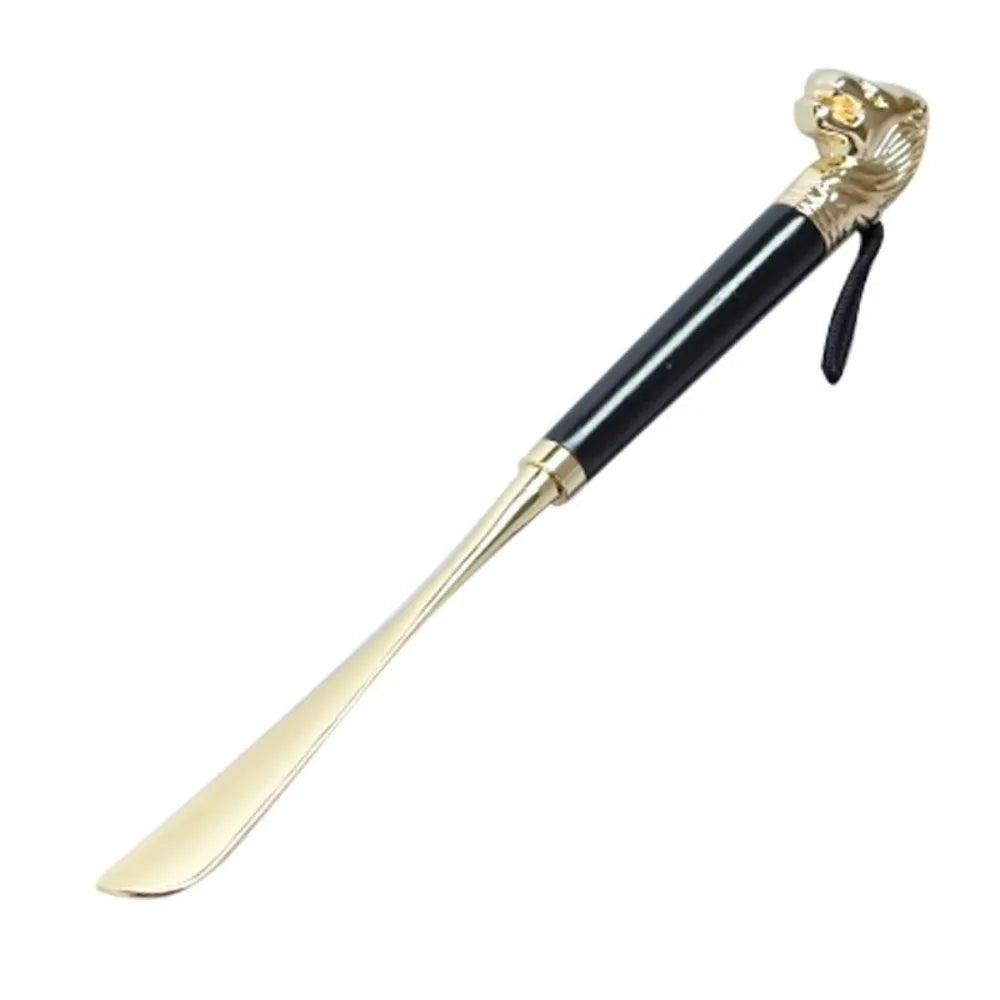 Shoe Wearer 32cm Metal Shoe Horn Lion/Horse Head Handheld Wood Handle Shoehorn Durable Long Portable Shoe Lifter for Household