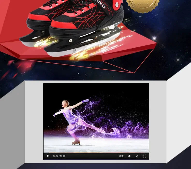 Adjustable Size Speed Skating Shoes Thermal Stretchable Ice Skates Ski Shoes Thicken with Ice Blade for Kids Adult Men And Women
